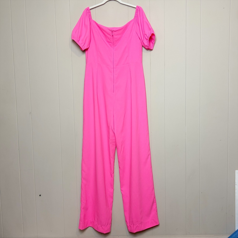 Lilly Pulitzer Jada Jumpsuit 14 Pink Isle Off the Shoulder Wide Leg Belted 14 - Picture 7 of 13